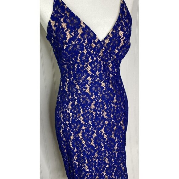 Lulu’s ‘She’s a Knockout’ Cobalt Blue Lace Lined Bodycon Sleeveless Dress-M - Picture 7 of 16